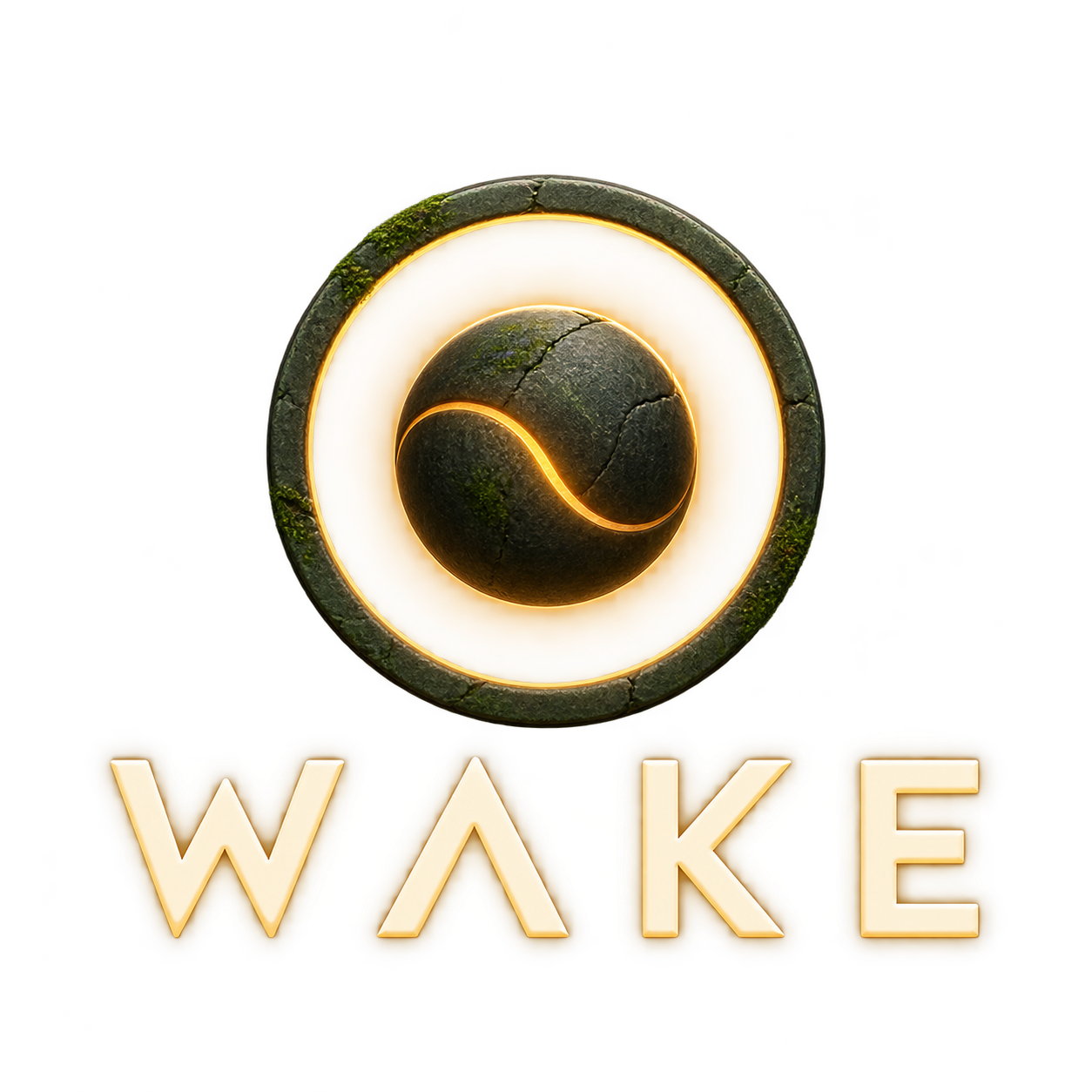 Wake’s glowing stone emblem and wordmark